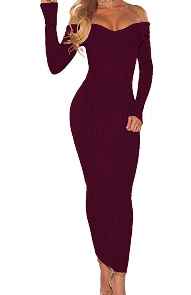 Large off the shoulder wine red midi dress